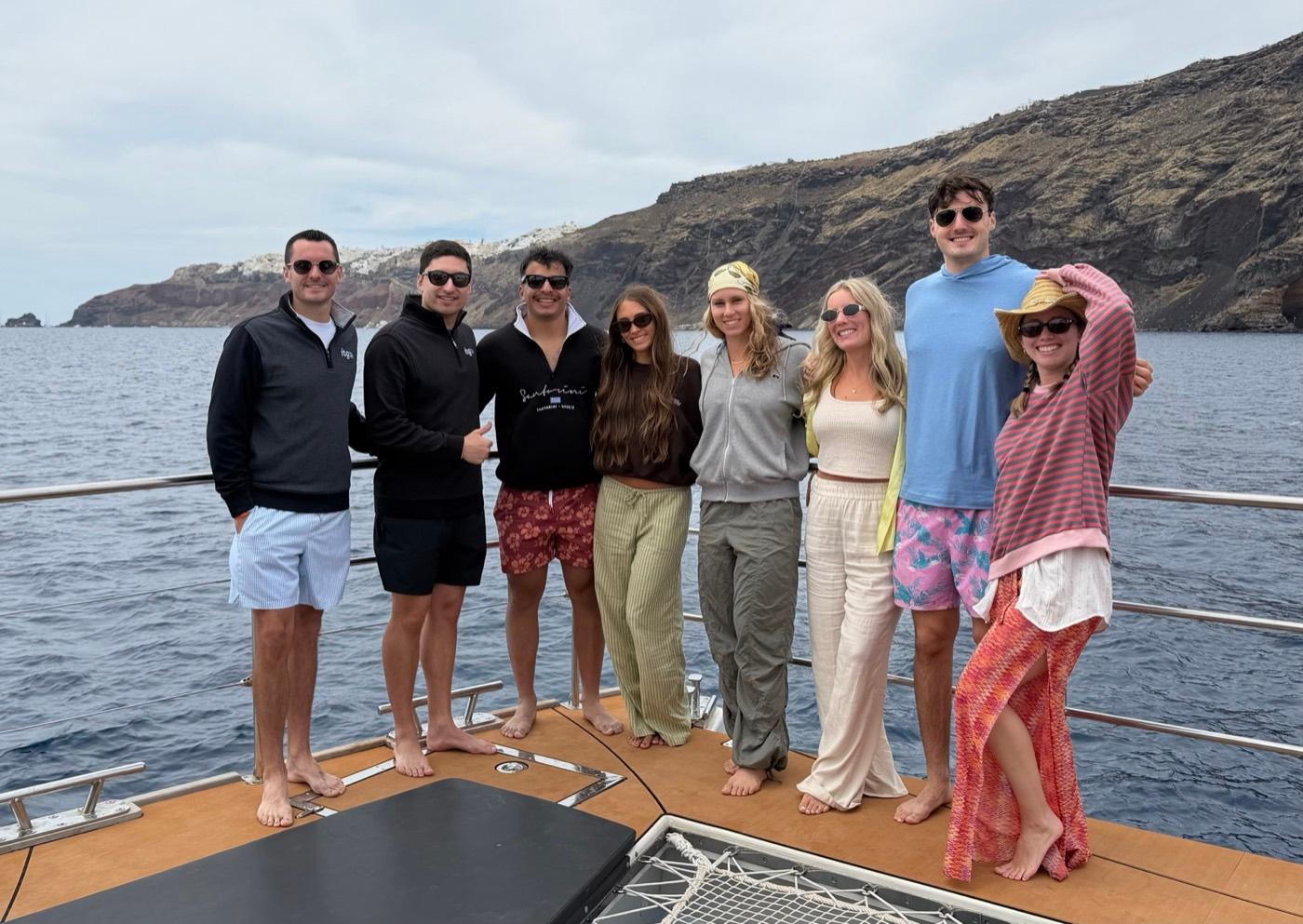 ITG team on a boat off the coast of Santorini